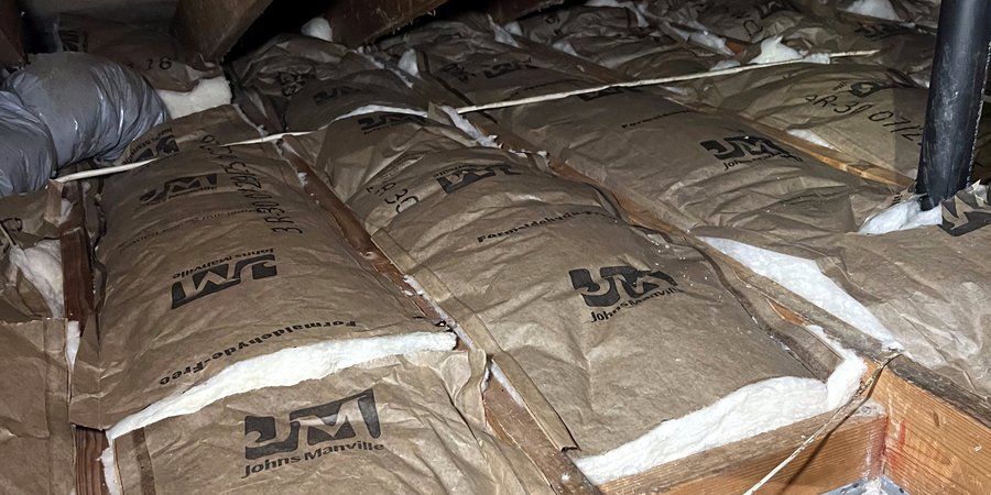 Fresh attic insulation batts installed between joists by Air Haven